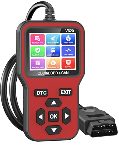 RICOKEY OBD2 Diagnosegerät Auto Auslesegerät OBD Fehler Code Leser Adapter | KFZ Fehlercode Lesegerät mit DTC Bibliothek, Batterie Test, 13 Sprachen, schneller Fehlerdiagnose für Alle OBDII Fahrzeugen