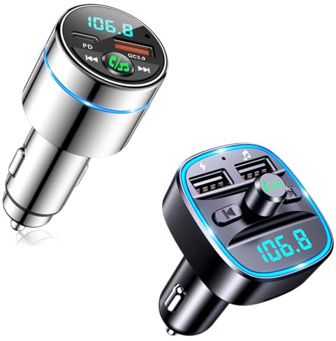 Mohard Transmisor FM Bluetooth 5.3 Coche, Todo Metal con Anillo LED, Cargador Rápido PD30W+QC3.0, Manos Libres con Cancelación de Ruido, Soporte USB/TF, Audio Hi-Fi