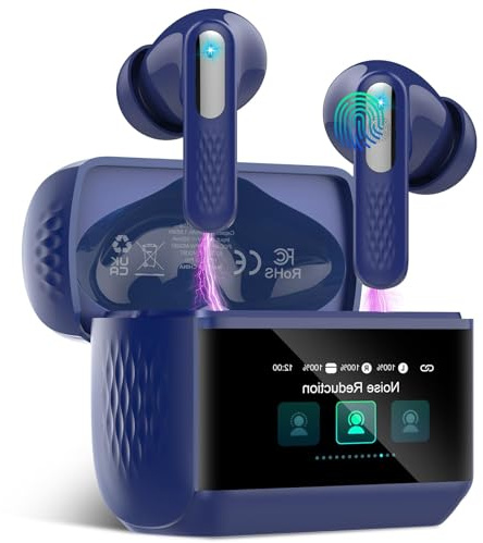 AI Auriculares Traductor en Tiempo Real con Pantalla Táctil LED, 3 en 1 Auriculares Traductores de Idiomas, Bleu