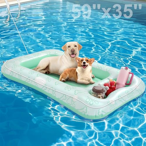 Pawaboo Hundepool-Schwimmring, Aufblasbare Pool-Schwimmringe für Mittelgroße und Große Hunde bis zu 220 lbs, Hundeschwimmflöße mit Doppelten Griffen und Snackbereich, Schwimmende Hundeliege