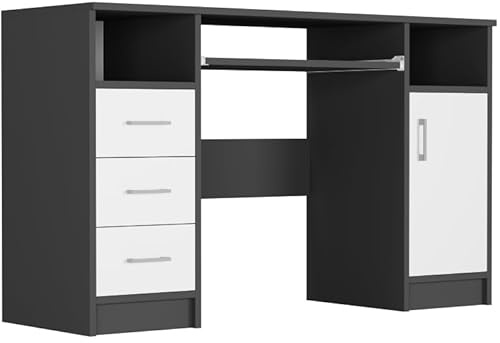 Framire Schreibtisch N-11 Anthrazit/Weiß 120x50x73 cm – Computertisch mit Schrank und Schubladen, Schreibtisch für Schlafzimmer, Wohnzimmer & Studio, Modern N-11