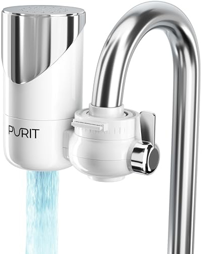 PURIT Filtro Acqua Rubinetto Cucina - Riduce Cloro, Metalli, Batteri e PFAS - Cartucce ECO in Ceramica Diatomea e Carbone Attivo Vegetale, 1pz Incluso - 1000 lt.