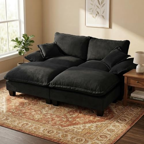 Luscriate Modulares Ecksofa– Cloud Couch mit beweglichem Ottomanen, Chenille-Bezug & 2 Kissen, modernes Wohnzimmer Sofa Schwarz 2-Sitzer+2 (Black, 2-Sitzer+2)
