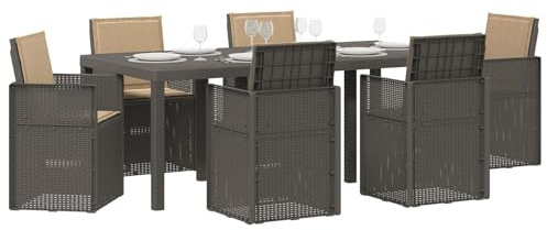 vidaXL Garten Essgruppe mit Kissen 7 pcs Hellgrau und Taupe PP, Moderne, wetterfeste, UV-beständige, stylische Gartenmöbel, Essgruppe für die Terrasse, langlebige Sitze