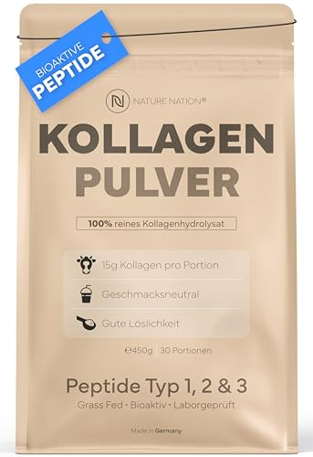 Kollagen Pulver pur: 100% Collagen Hydrolysat, Peptide Typ 1, 2 & 3 | Geschmacksneutral & sehr gut löslich in Kaffee, Wasser & Smoothies, laborgeprüft, Apothekenqualität, aus Deutschland