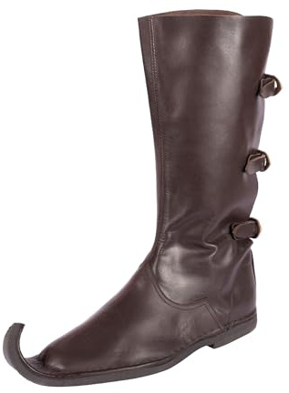 Battle-Merchant Schnabelstiefel mit drei Schnallen | Mittelalter Stiefel aus Leder, Wikinger, für Reenactment, LARP & Fantasy Cosplay