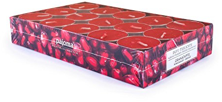 pajoma® Teelichte 30 Stück, Granatapfel | Duft-Teelichte in Aluminiumhülle, Brenndauer ca. 4 Stunden - Höhe 1,5 cm ø 3,5 cm | Premium Qualität | Deko, Gastronomie, Outdoor, Party, Windgläser, Hochzeit
