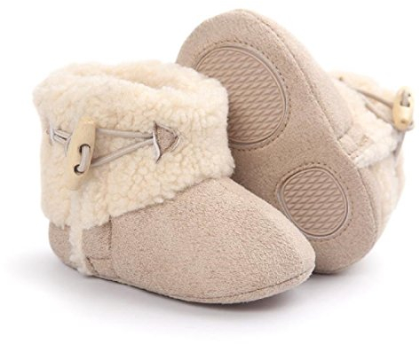 Miya Super Süß Baby Lammfell Stiefel, rutschfeste Lauflernschuhe, warm Winter Plüschschuhe, weich, warm und schön, 6~12 Monate,Grau/weinrot/beige (beige)