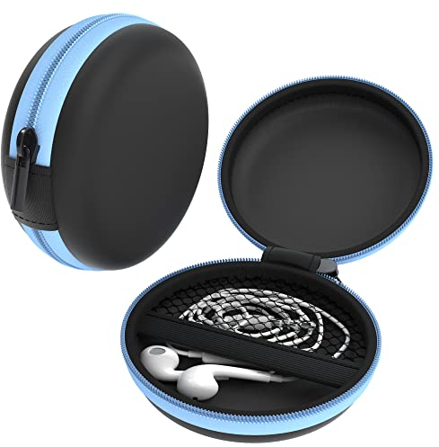 EAZY CASE Universal Tasche für In-Ear Kopfhörer mit Netzfach - Hardcase Aufbewahrungsbox, Schutztasche mit umlaufenden Reißverschluss, extra klein, rund, Hellblau