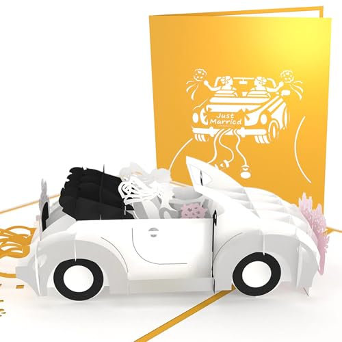 Lovepop® 3D Pop-Up Karte Hochzeitsauto LGBTQ+ für lesbische Paare Grußkarte zur Hochzeit & Verlobung Hochzeitskarte für Frauen | inkl. Umschlag & Versteckfach für Geld & Gutscheine