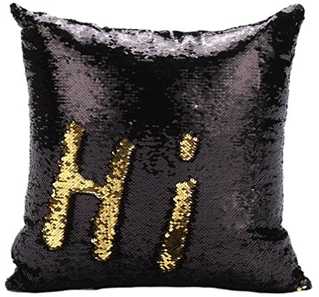 Zinsale Magic Reversible Meerjungfrau Kissenbezüge Pailletten Kissenbezug Sofakissen Kissenabdeckung Dekorative Kissen 40x40cm (Schwarz + Gold)