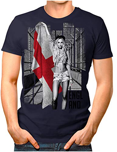 OM3® - England-Soccer-Girl - Herren T-Shirt Fan Support Fußball Trikot Sexy Frau Great Britain Vintage Weiß XXL