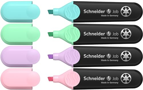 Schneider Job 150 Pastell Textmarker (aus recyceltem Kunststoff, ausgezeichnet mit Der blaue Engel) 4er Etui sortiert, türkis, mint, flieder, rosé