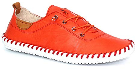 Lunar St Ives Leather Plimsoll 5 UK Orange