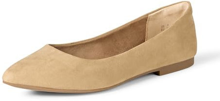 Amazon Essentials Women's Pointed-Toe Ballet Flat, Beige Microsuede, 5.5 UK