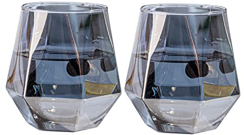 LKMY Crystal Whiskey Glass Gift Set of 2, 300ml Hexagonal Corner Tumbler Glass Set, Barware Bourbon Brandy Wine Beer Cup Tea Cup Glasses (Grey)
