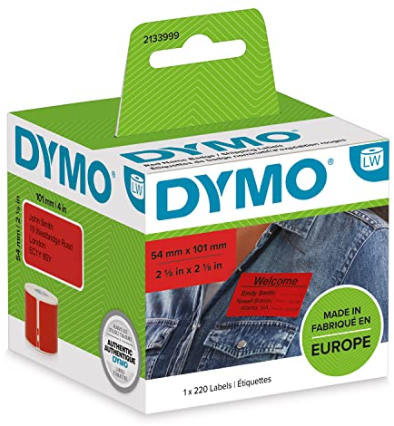DYMO Original LabelWriter Versandetiketten/Namensschilder (Groß) | Schwarz auf rot | 54 mm x 101 mm | selbstklebend | Rolle mit 220 Easy-Peel-Etiketten | für LabelWriter Etikettendrucker