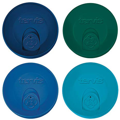Tervis Travel Lid Made in USA Double Walled Insulated Tumbler Travel Cup Keeps Drinks Cold & Hot, Fits 16oz Tumblers - 4pk, Assorted Navy Green Blue Turquoise