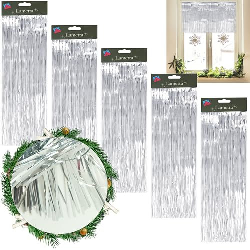 Christmas Lametta 1.2M Strands Angel Hair Gold Silver Red Xmas Tree Decoration (Silver, 5)