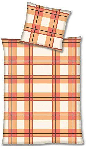 Hausmarke Magita Microfaser Bettwäsche Orange Weiß Kariert 135x200 cm + 80x80 cm