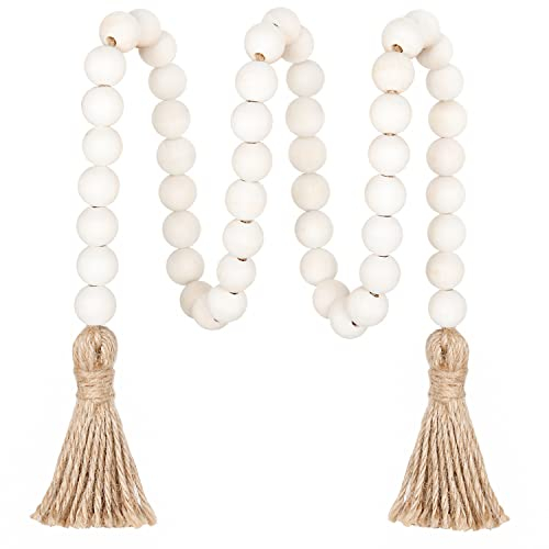 Meplait 39in Wood Bead Garland with Tassels, Farmhouse Rustic Decor Prayer Beads Boho Tassel Garland Wall Hanging Home Decor (Nature)