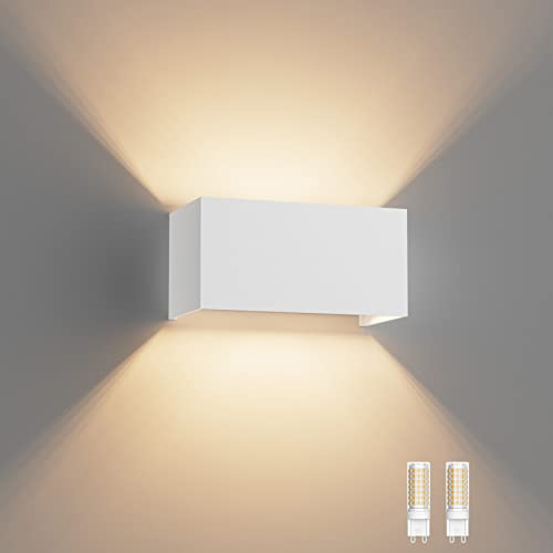 Klighten Wandleuchte mit Austauschbarer G9 LED Lampe Warmweiß 3000K, 18W LED Wandleuchte Innen/Aussen Einstellbar Abstrahlwinkel Außenleuchte für Wohnzimmer Garten, IP54, Weiß