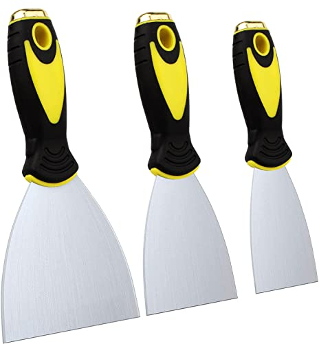 Topbidetec Juego de cuchillos de masilla de acero inoxidable para paneles de yeso con extremo de martillo, juego de herramientas antiadherentes para pintores
