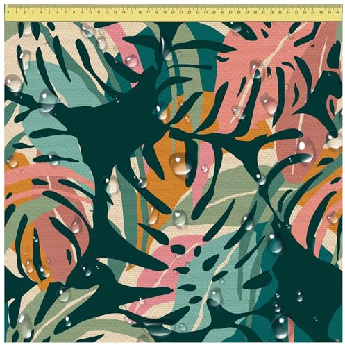 DreamRoots Segeltuch Wasserdicht - Polsterstoff Meterware 160 cm breit - Wasserabweisender Stoff 220 g/m2 600D - Markisenstoff Wasserdicht Meterware Tropical Abstract Leaves Laufmeter