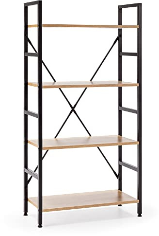 HOMN LIVING Estantería de Escalera Ana 4 estantes, Color Roble/Negro, 60 cm (Ancho) 27,5 cm (Profundo) 118 cm (Altura)
