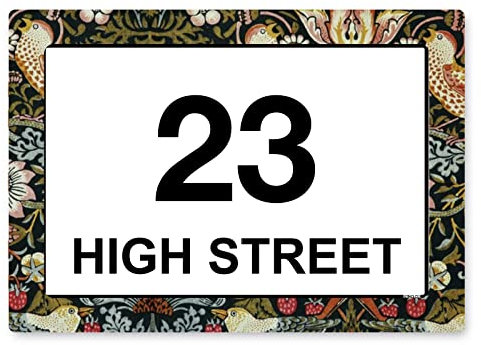 stika.co Pack of 4 Personalised William Morris, Strawberry Thief Art Pattern Wheelie bin stickers, House Number and Street Name for Bin containers (A5-210 x 148mm, White Vinyl)