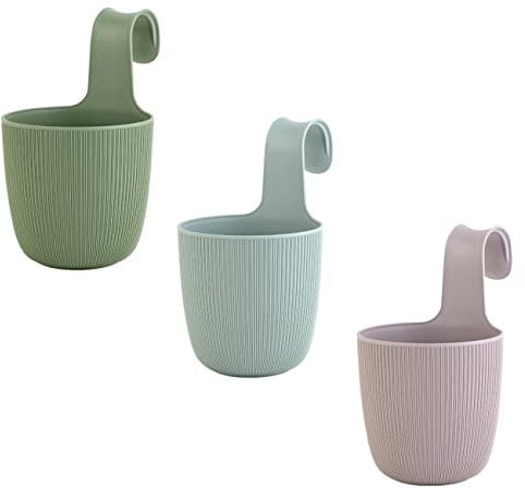 ENGELLAND 3 x Blumentopf zum Hängen, integriertes Drainagesystem, Farbmix: Moosgrün, Pastellgrün, Flieder, Ø 15 cm, Pflanztopf-Kübel, Hängetopf, widerstandsfähig, rund, wetterfest, Kunststoff