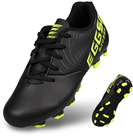 Boys Football Boots Kids FG/AG Soccer Shoes Water Repellent Athletics Sneakers Football Cleats for Training & Matches Size 6 Black Green