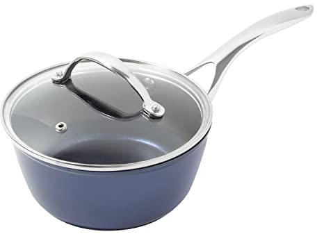 Blackmoor 67459 Blue Pro 18cm Saucepan with Lid/Non-Stick, High-Shine 5-Layer Hybrid Stone Coating/Forged Aluminium Construction/Cool Touch Stainless Steel Handle/Ovenproof Up to 220°C