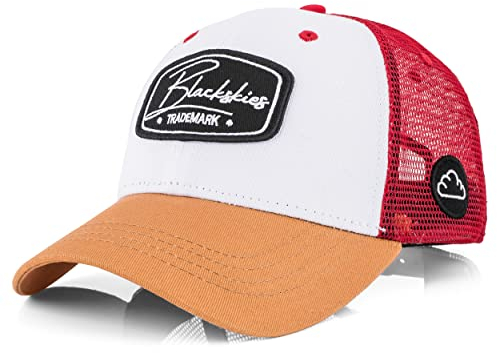 Blackskies® Race Baseball Cap | Herren Damen Premium Trucker Cap | Snapback Schirm Mütze Kappe Basecap Weiß-Weinrot-Beige
