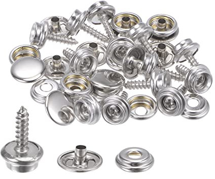 sourcing map Set di 10 bottoni automatici in tela da 3/5 in acciaio inox con bottoni a pressione a vite, kit di fissaggio per la riparazione di tappeti, colore argento