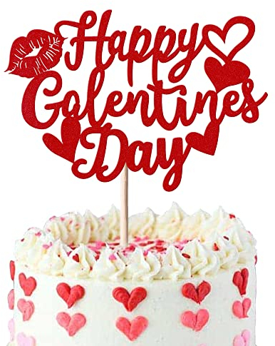 SYKYCTCY 1 Pack Happy Galentine's Day Cake Topper Glitter Sweet Love Heart Lips Valentine's Day Cake Pick for Happy Valentine's Day Engagement Theme Birthday Party Cake Decorations Supplies Red