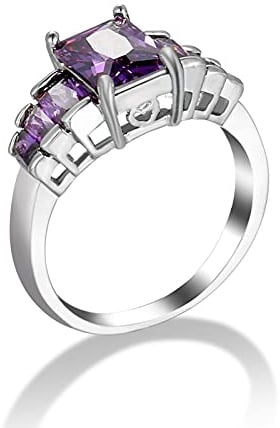Wycian Kristall Ring Lila, Ewigkeitsring Silber Rechteck Versilbert Memoire Ringe zum Jahrestag für Liebhaber