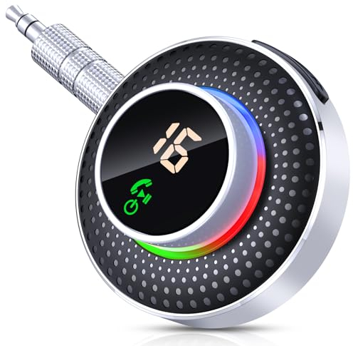 Glangeh Ricevitore Adattatore Bluetooth 5.3 Auto AUX, Pulsante Ingrandito e LED Schermo, con Jack 3,5mm, per Stereo/Altoparlante/Cuffie, Chiamate In Vivavoce, Supporta Siri