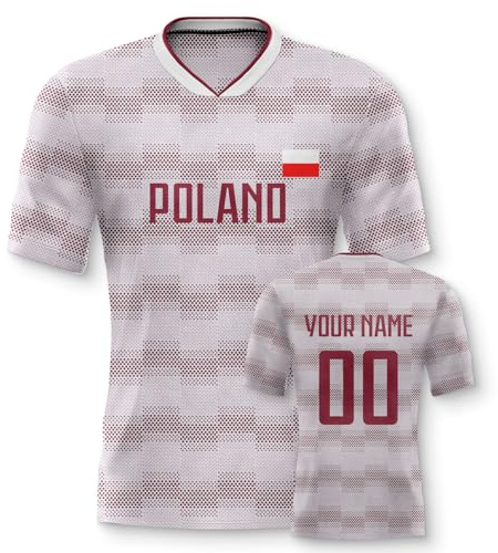 Yolovi Polen Personalisiertes Fussball Trikot 3D Druck Football Shirt mit Ihrem Namen und Nummer Hip Hop Football Jersey für Herren Damen Kinder, Small-6X-Large