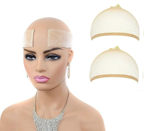 Raixleb Haarnetz Lace Haarband für Perücke Stirnband Wig Grip Verstellbar Stirnband Gute Elastizität Bequem und Weich Perückenband 2 Haarnetz Rutschfest für Frau Cream