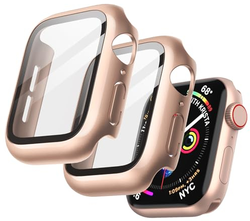 JETech Cover con Pellicola Protettiva per Apple Watch SE (2022/2020) /Series 6 5 4 40 mm, Custodia Protettiva Complessiva, Pellicola Integrata in Vetro Temperato, 2 Pezzi (Oro Rosa)