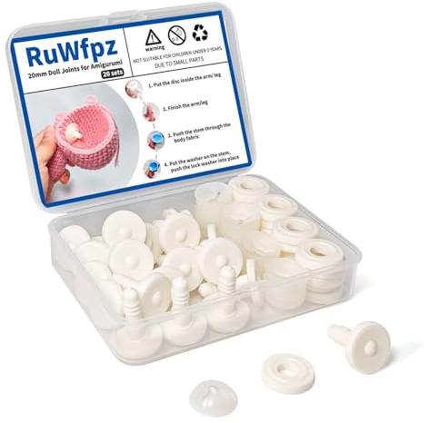 RuWfpz Gelenke für Häkeltiere Puppengelenke 20mm - 20 Sätze Kunststoff Tiergelenke Teddy Gelenke Gelenkscheiben, Weiß Sicherheitsgelenke Amigurumi Gelenke für Arm Bein Hals