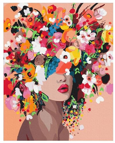 SHOWHEEL Malen Nach Zahlen Erwachsene,40x50cm DIY Handgemalt Ölgemälde Kit,Malen Nach Zahlen für Erwachsene und Kinder,Bunt Blumen Frau,Kommt Mit Farbe und Pinsel,auf Leinwand Geschenk (Ohne Rahmen)