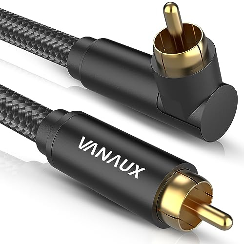 VANAUX Subwoofer Cable 90 Degree RCA to RCA Audio Stereo Cable Male to Male 24K Gold Plated Connector Nylon Braided Double Shielded Clean Sounding Signal Black/10ft/3m