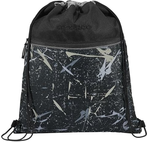 Coocazoo Turnbeutel „Reflective Splash”, schwarz-grau, mit Reißverschlussfach und Kordelzug, Schlaufen zur Befestigung am Schulrucksack, 10 Liter, ab der 3. Klasse