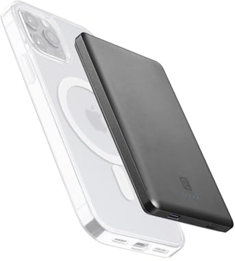 Cellularline - Power Bank MAG LITE 5000 - Caricabatterie portatile Wireless da 5000mAh - Tecnologia Mag Safe - Carica wireless 7.5W - Grigio