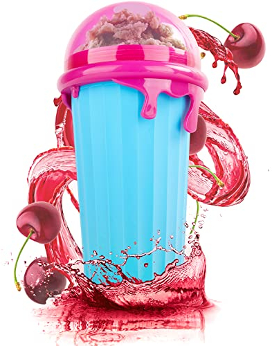 Tasse à slushie – Tasse à presser magique pour milkshake fait maison pour enfants, smoothie bricolage (1 bleu/500 ml/motif B)
