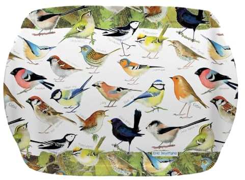 Emma Ball British Garden Birds - Colourful Medium Melamine Tray - Cream, Green, Multi - 35 cm
