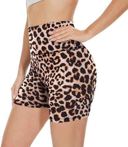 Gayhay Radlerhose Damen Kurze Shorts Sporthose Leggings Blickdicht High Waist Shorts Hotpants Sommerhose für Yoga Leopard,XXL
