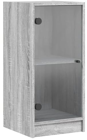 vidaXL Beistellschrank mit Glastüren, Sideboard mit Stauraum, Kommode für Wohnzimmer, Vitrine Anrichte, Modern, Grau Sonoma Holzwerkstoff